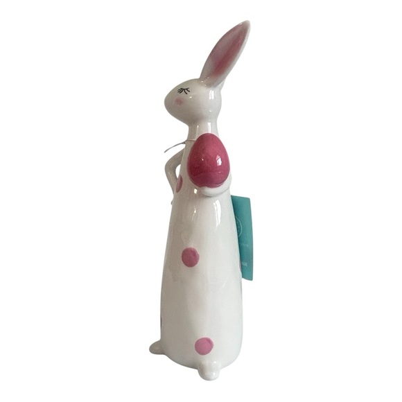 Martha Stewart Ceramic Easter Bunny Figurine Pink Polkadots, Holding A Pink Egg - Picture 4 of 7